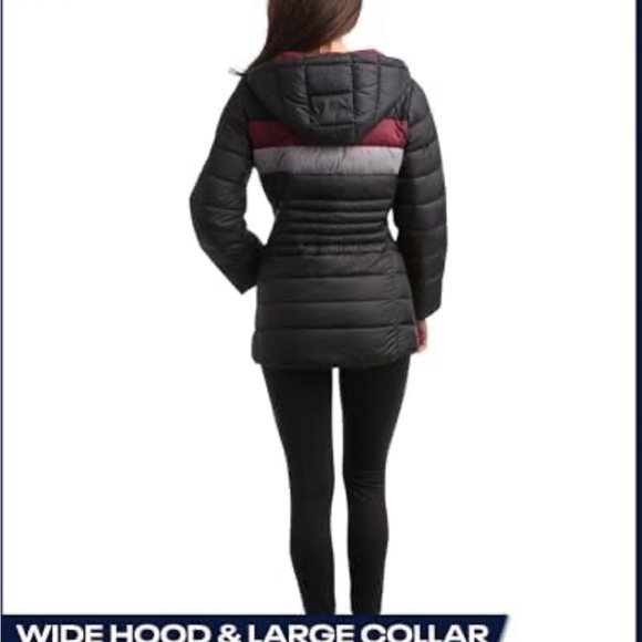 Reebok Women’s Hooded Puffer Jacket - Black, Burgundy, Light Gray - Picture 6 of 7